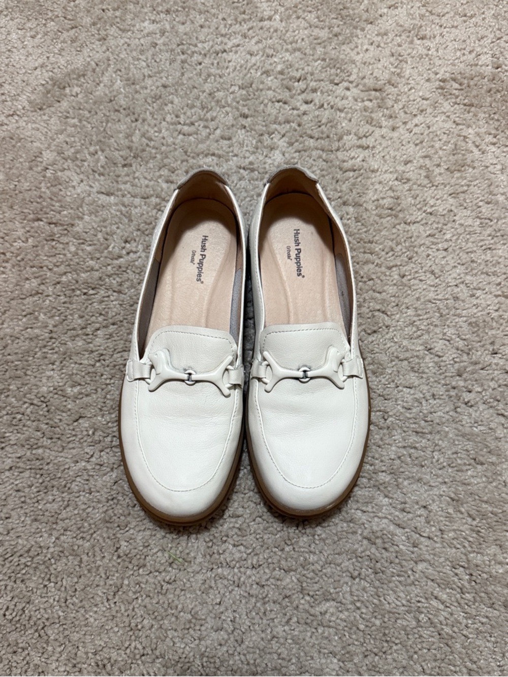 Hush Puppies Women’s White Leather Bit-Detail Loafers